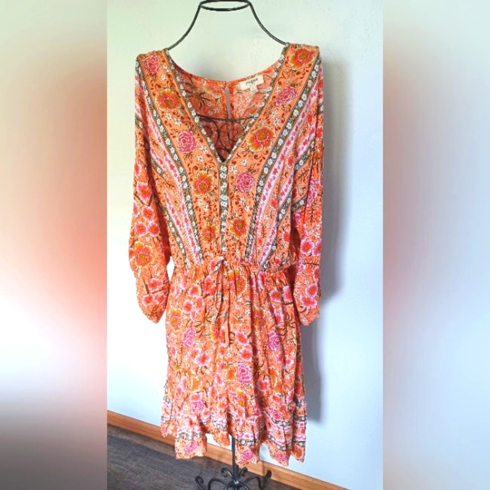 Umgee Floral Bohemian Dress in Orange Print